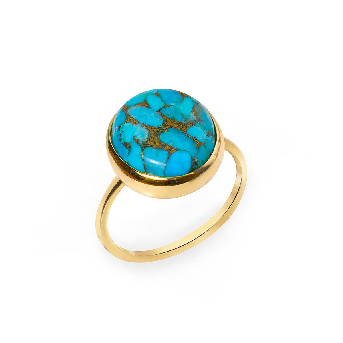Blue Copper Turquoise Solitaire Ring 14k Gold Over 925 Silver - YoTreasure