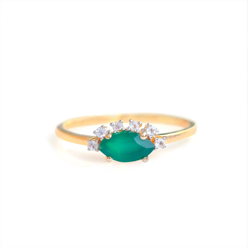 Green Onyx & White Topaz 10kt Yellow Gold Minimalist Ring (0.60 ct. t.w.) - YoTreasure