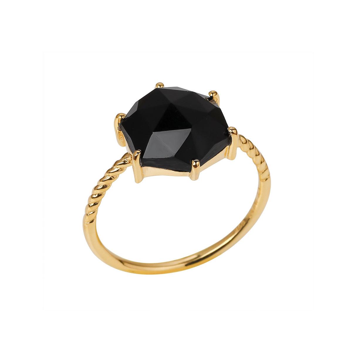 Black Onyx Solitaire Ring 14k Gold Over 925 Silver Jewelry - YoTreasure