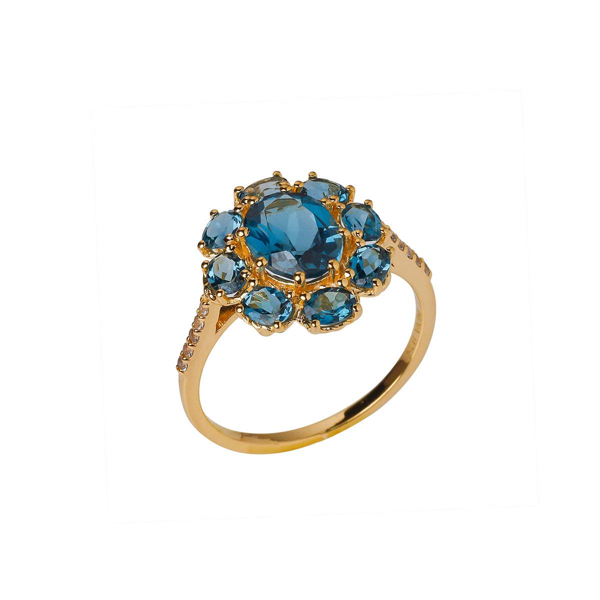 London Blue Topaz & White Topaz 14k Gold Over 925 Silver Ring - YoTreasure