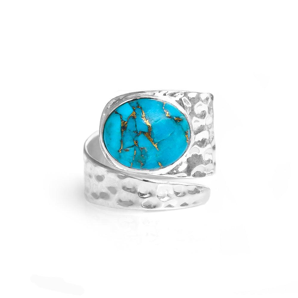 Blue Copper Turquoise Solid 925 Sterling Silver Designer Ring - YoTreasure