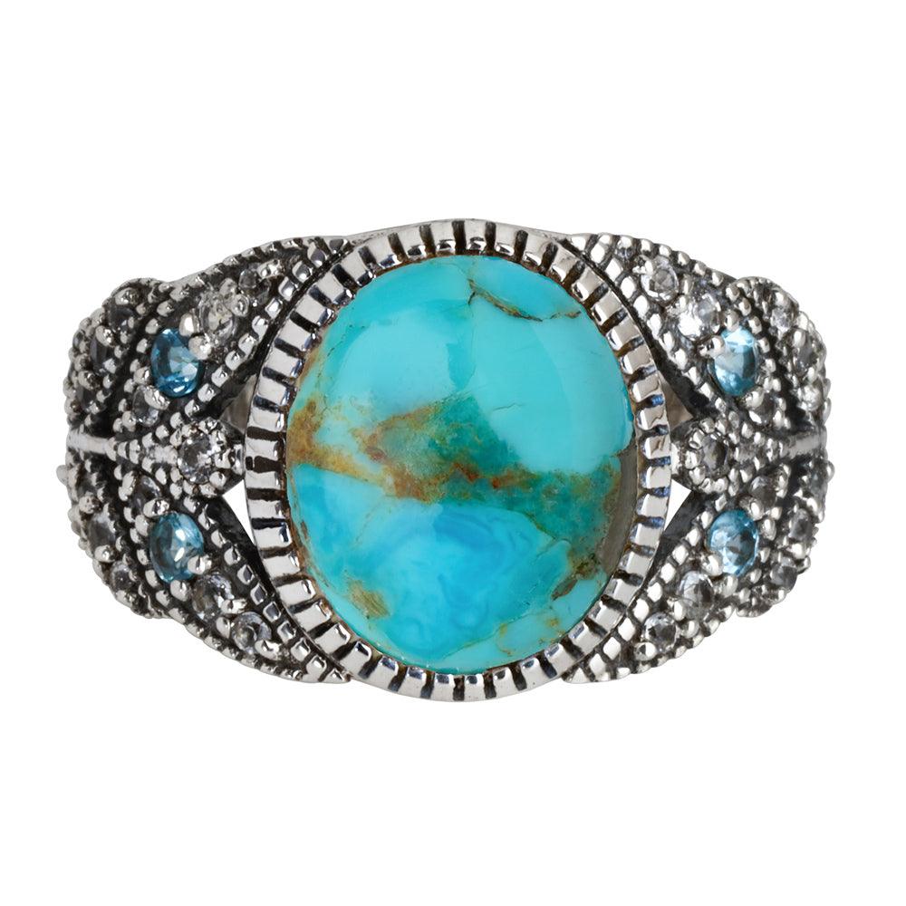 Blue Turquoise Swiss Blue Topaz 925 Sterling Silver Statement Ring Jewelry - YoTreasure