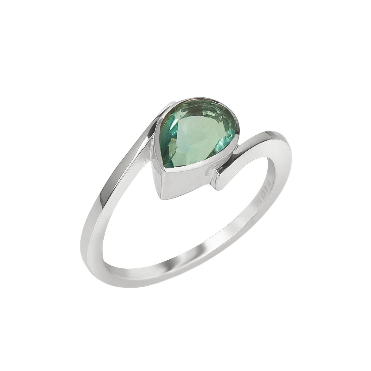1.20 Ct. Green Fluorite 925 Sterling Silver Solitaire Ring Jewelry - YoTreasure