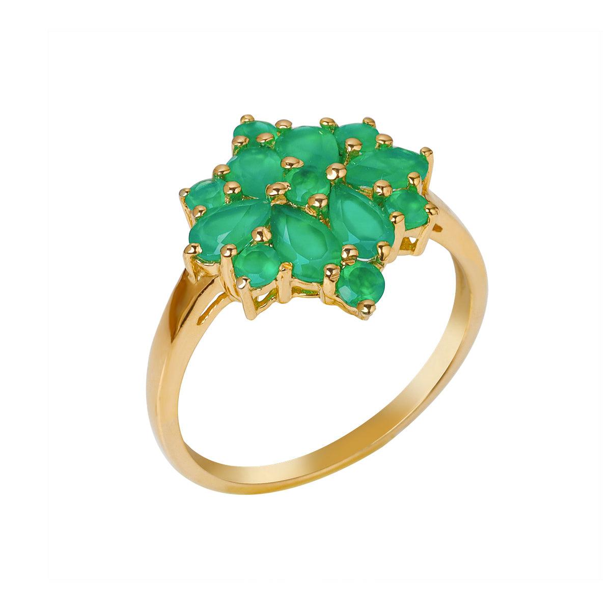 Green Onyx Cluster Ring 14k Gold Over 925 Silver - YoTreasure