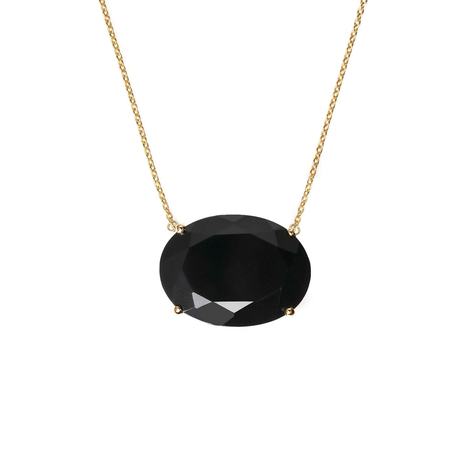 Black Onyx Necklace 14K Gold Plated 925 Silver Chain Pendant Necklace Jewelry - YoTreasure