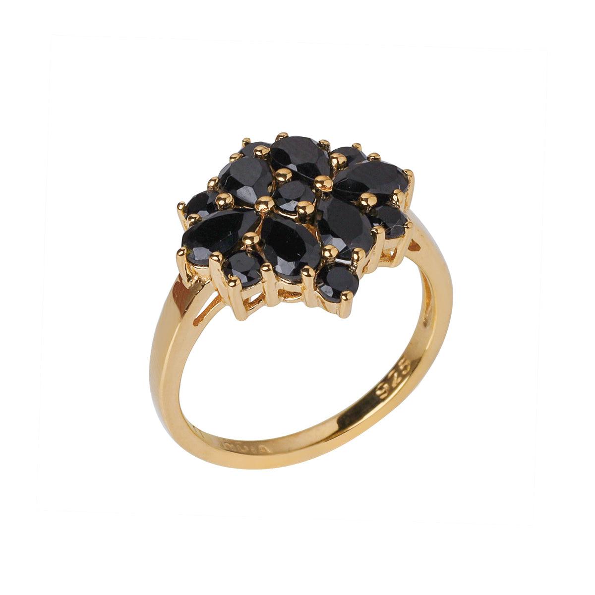 Black Onyx Cluster Ring 14k Gold Over 925 Silver - YoTreasure