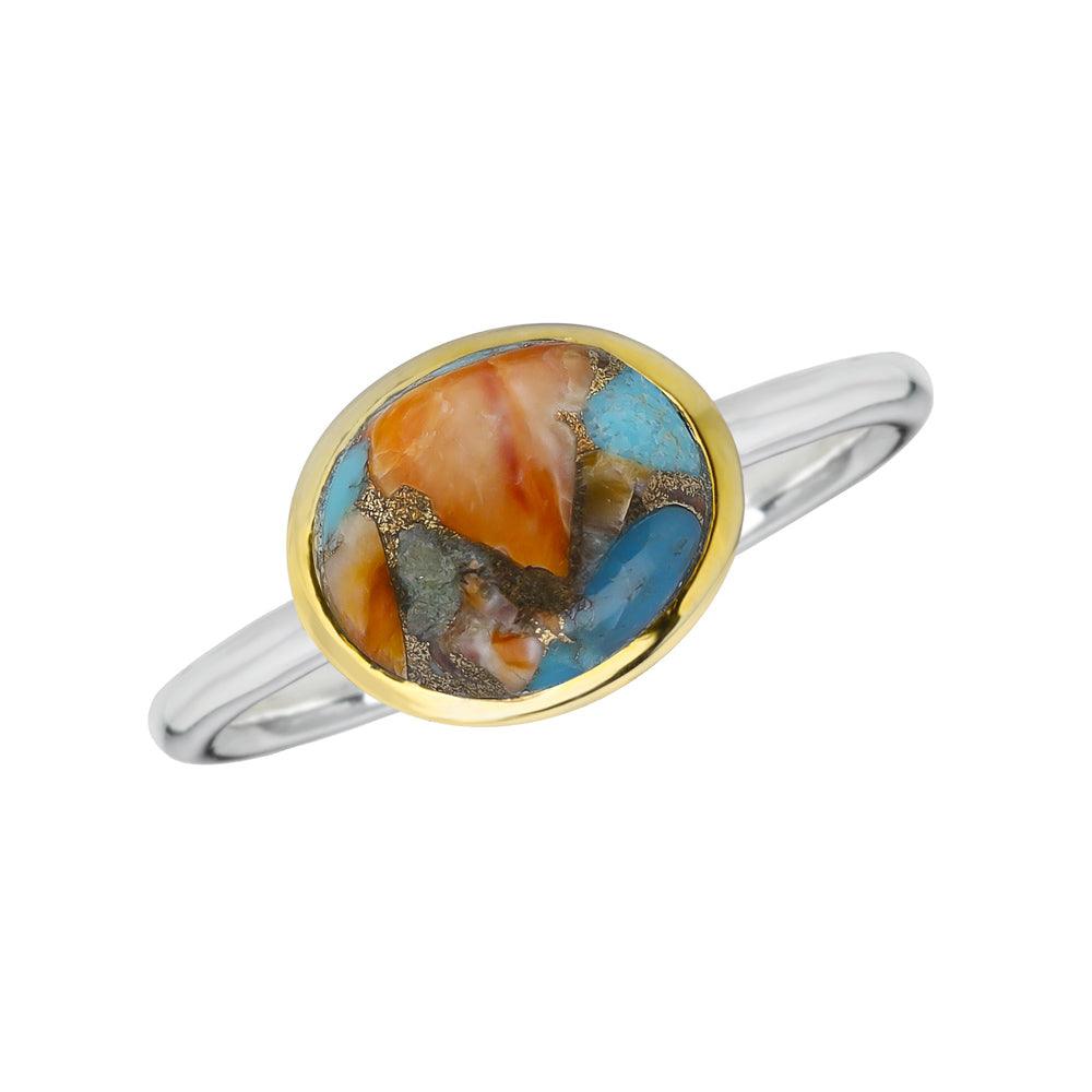 Oyster Copper Turquoise Solitaire Ring 14K Gold Plated Over 925 Silver Jewelry - YoTreasure