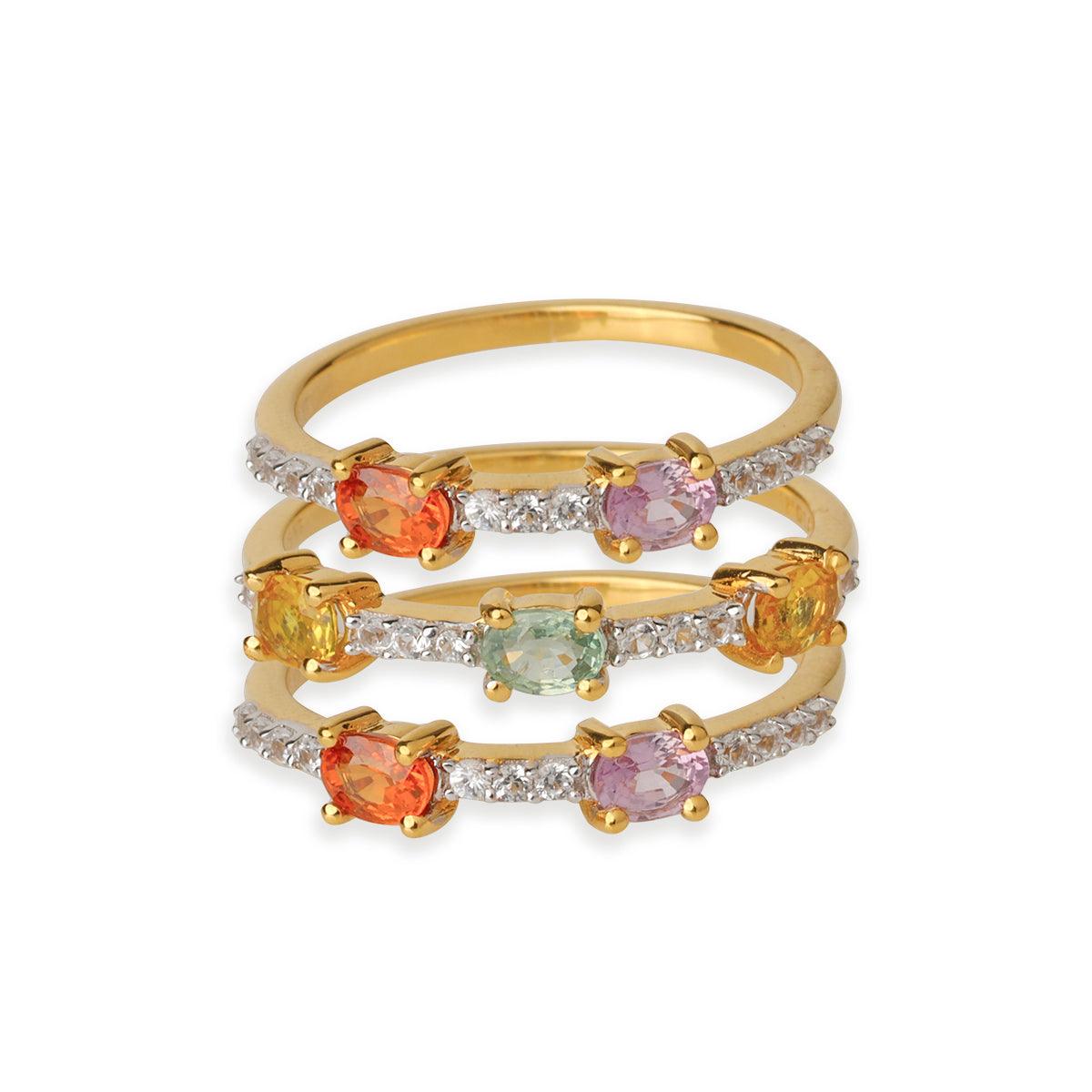 Multi Sapphire Love Ring 10K Yellow Gold Stackable Rings Set Jewelry - YoTreasure
