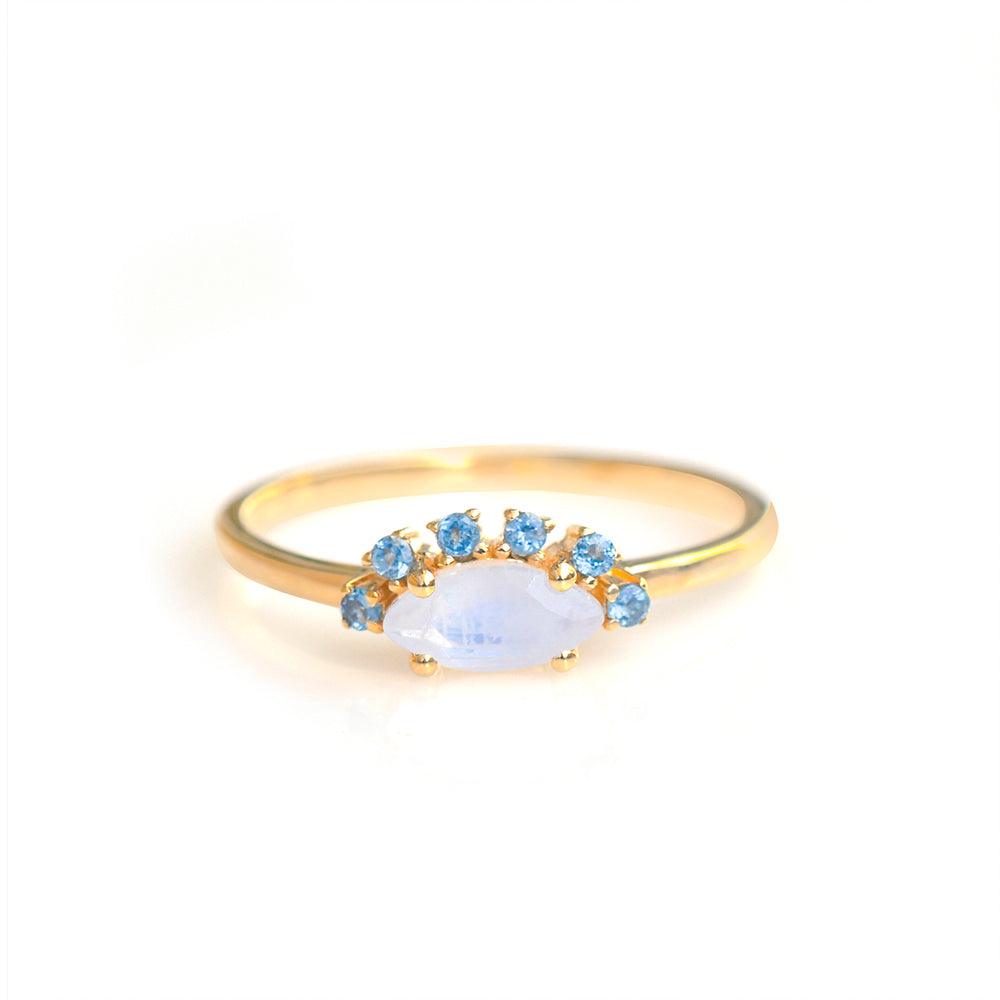 Moonstone & London Blue Topaz 10kt Yellow Gold Minimalist Ring (0.65 ct. t.w.) - YoTreasure