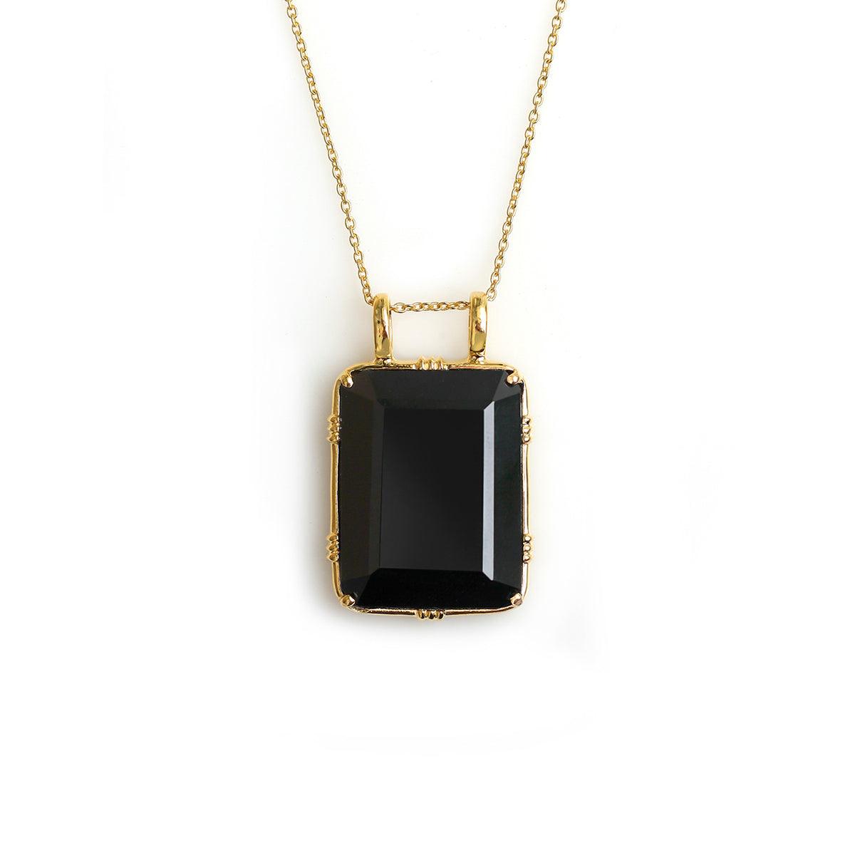 Black Onyx Necklace 14kt Gold Over Silver Chain Pendant Necklace Jewelry - YoTreasure