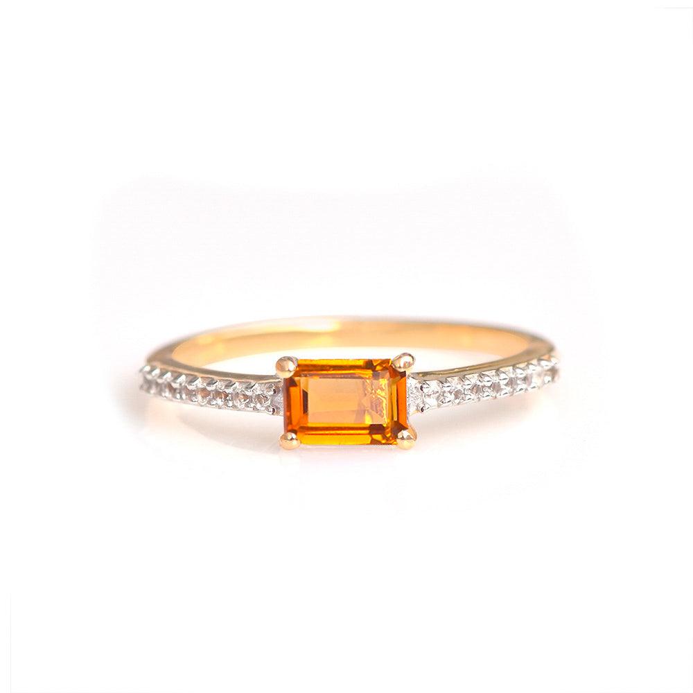 Citrine & White Topaz 10kt Yellow Gold Minimalist Ring (0.56 ct. t.w.) - YoTreasure