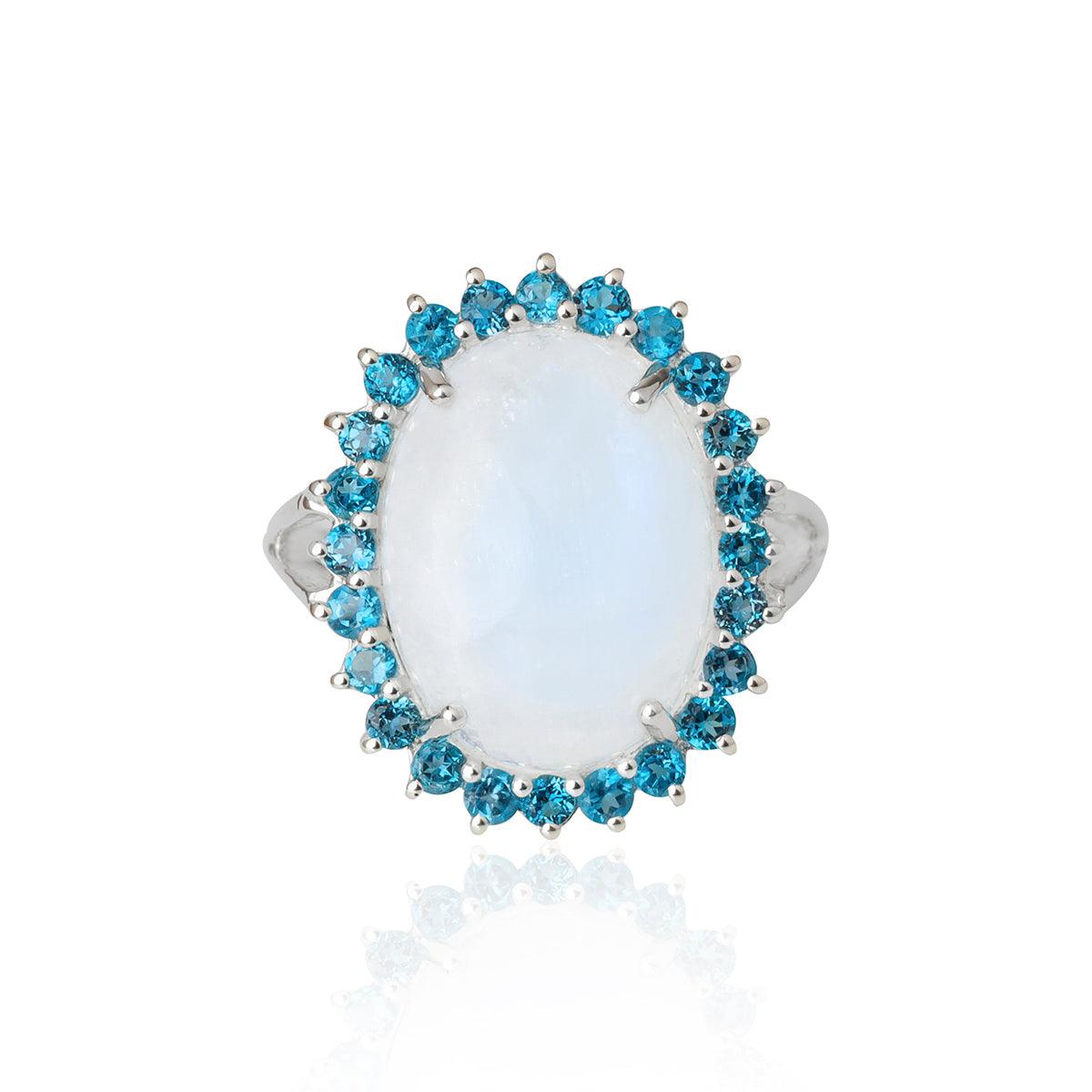 Moonstone & London Blue Topaz 925 Sterling Silver Chunky Ring - YoTreasure