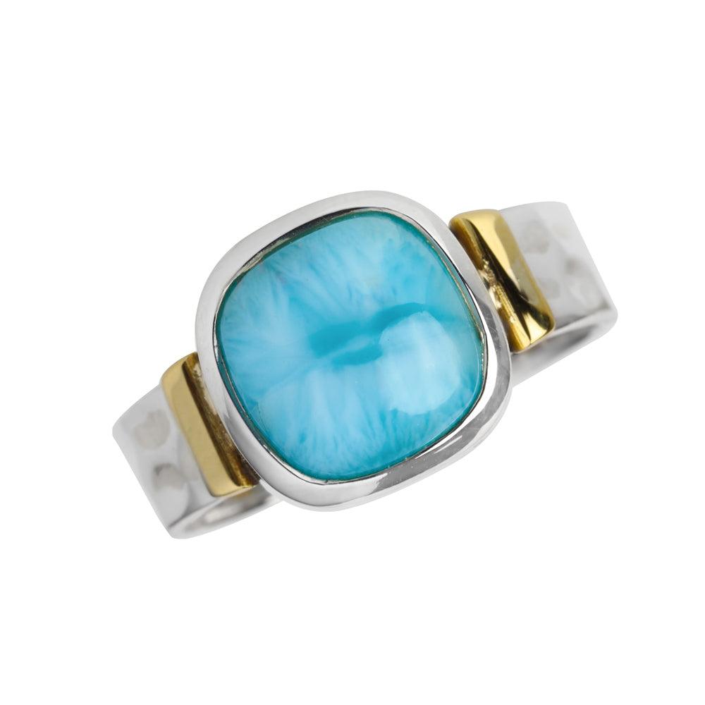 Larimar Solitaire Ring 925 Sterling Silver With Brass Accents - YoTreasure