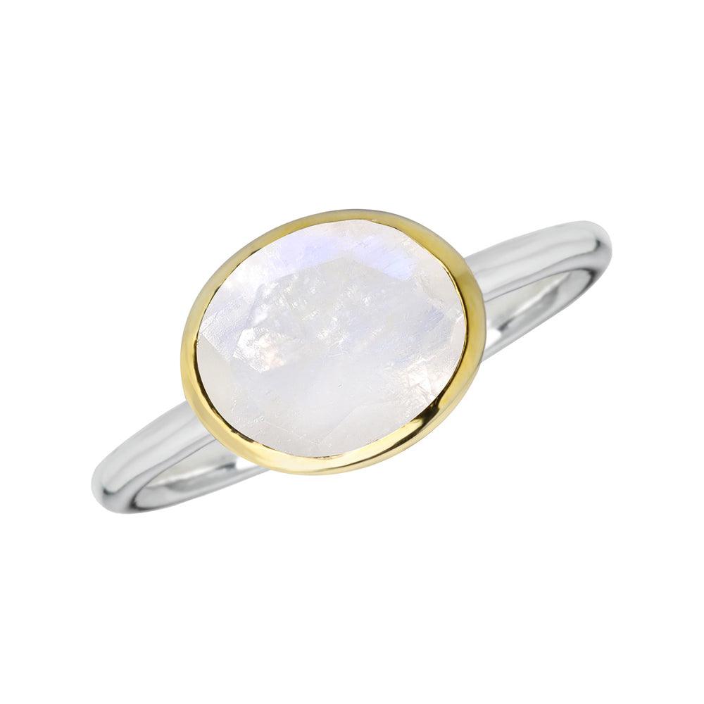 Rainbow Moonstone Solitaire Ring 14K Gold Plated Over 925 Silver Jewelry - YoTreasure