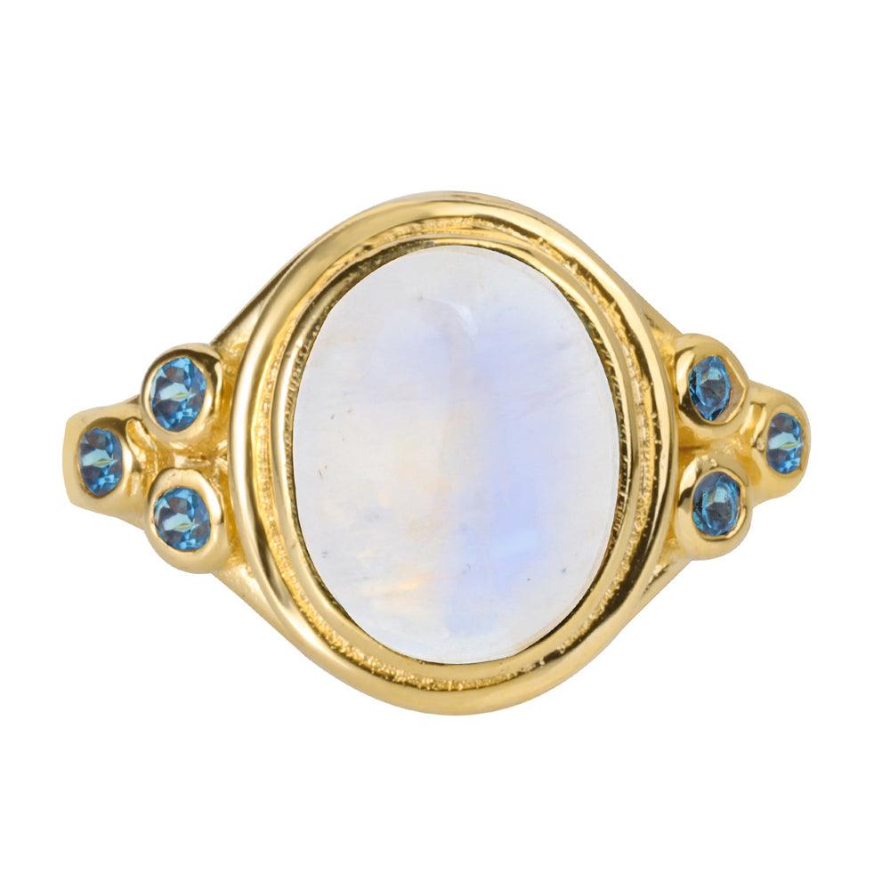 Moonstone London Blue Topaz 14K Gold Plated Over 925 Silver Promise Ring - YoTreasure