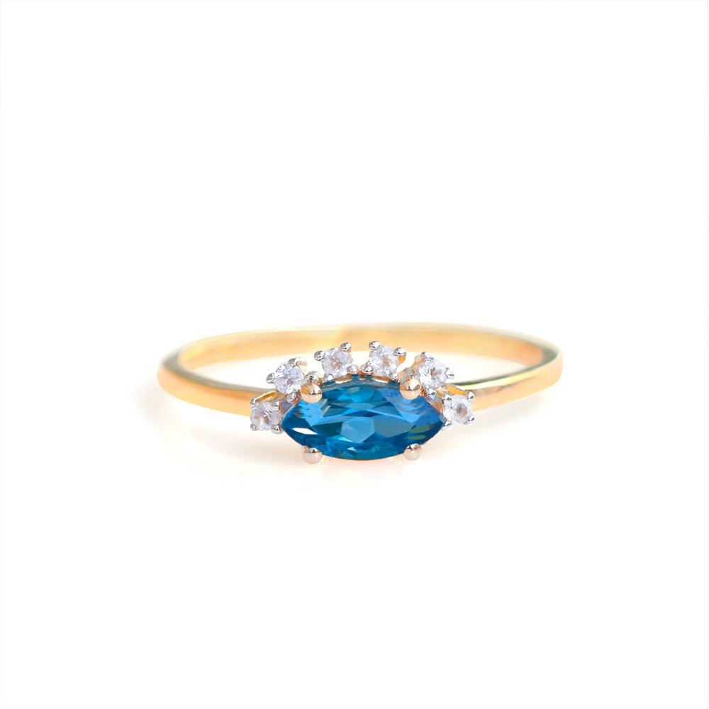 London Blue Topaz & White Topaz 10kt Yellow Gold Minimalist Ring (0.75 ct. t.w.) - YoTreasure