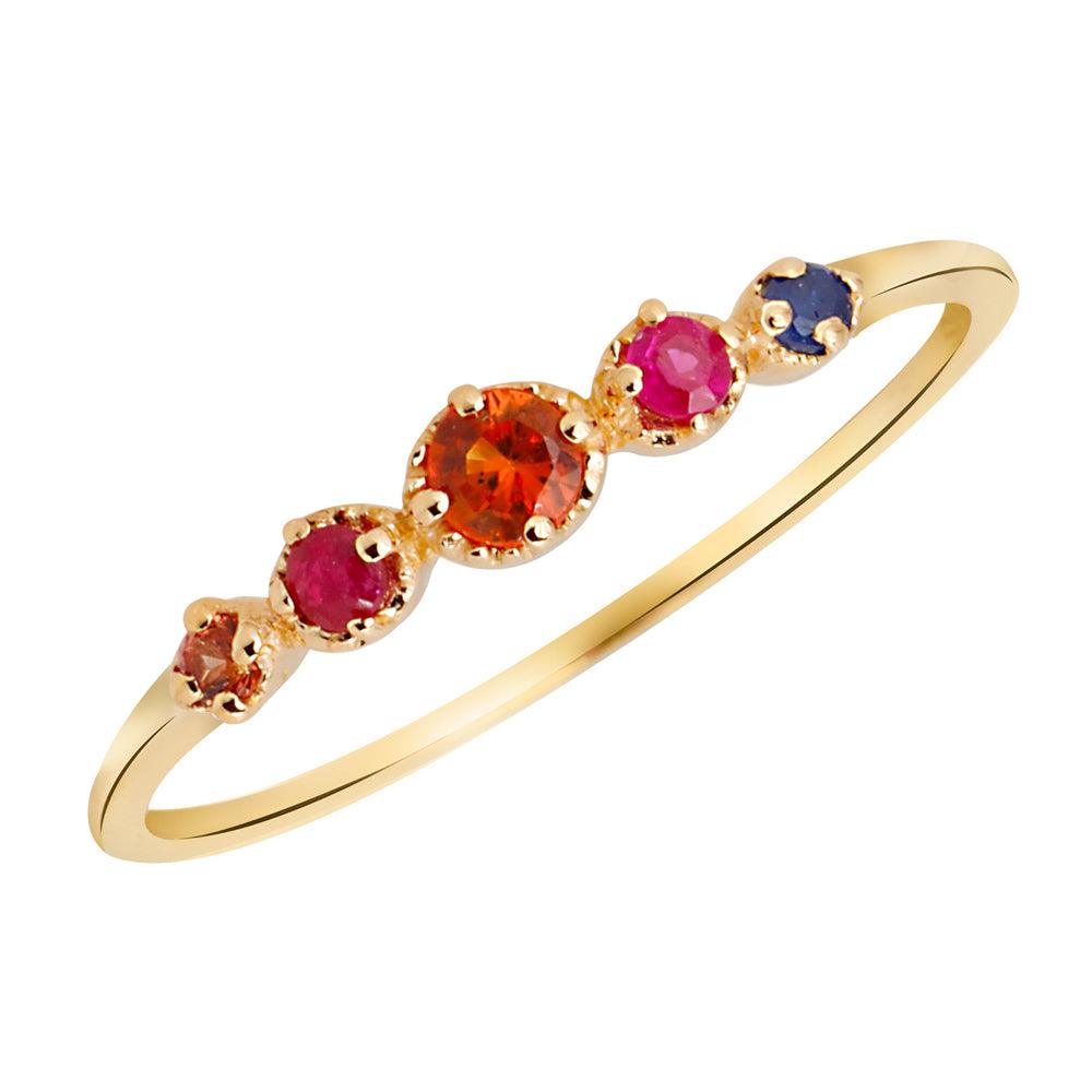 Multi Sapphire Solid 14K Yellow Gold Wedding Band Ring Jewelry - YoTreasure