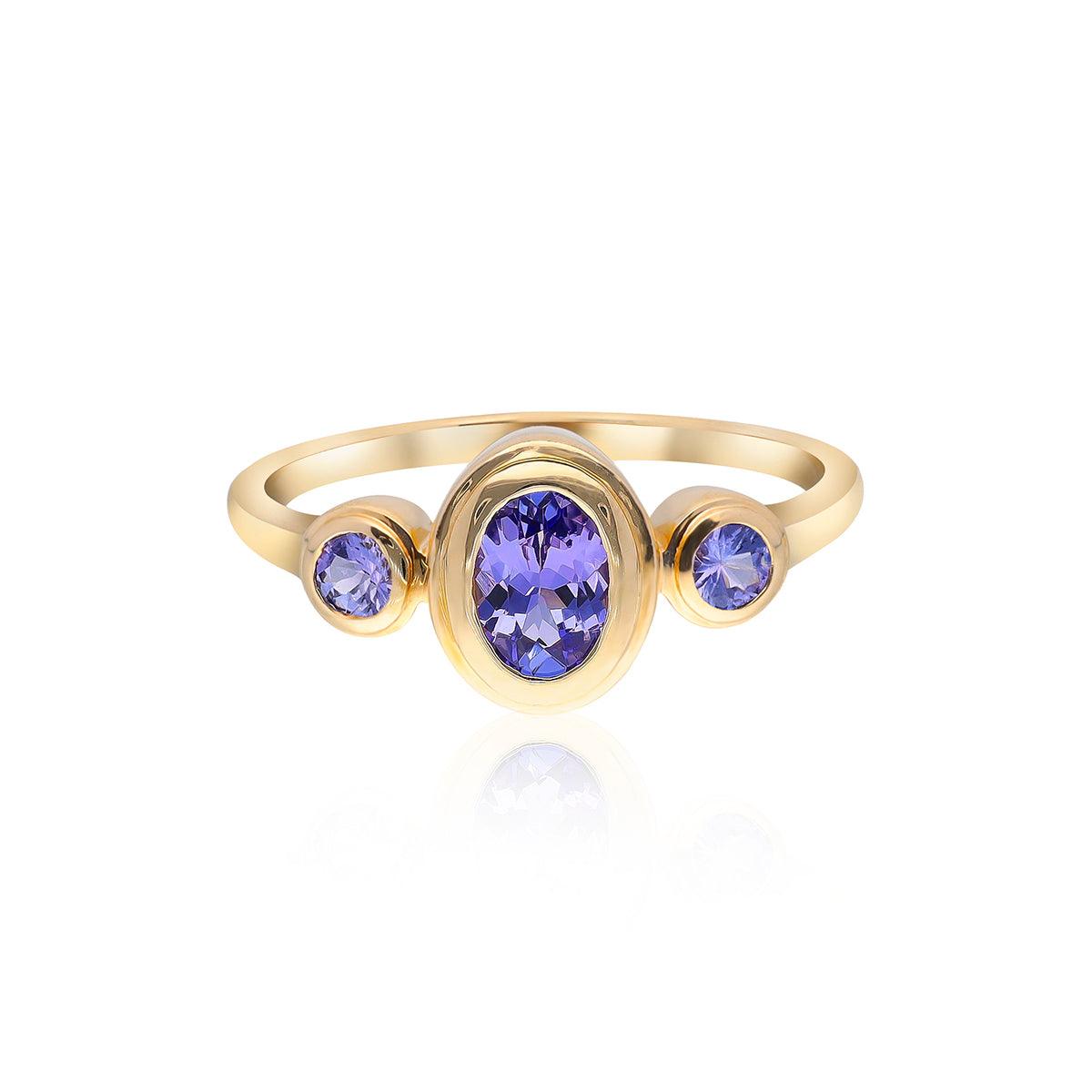 0.76 Ct. Tanzanite Solid 14K Yellow Gold Promise Ring - YoTreasure