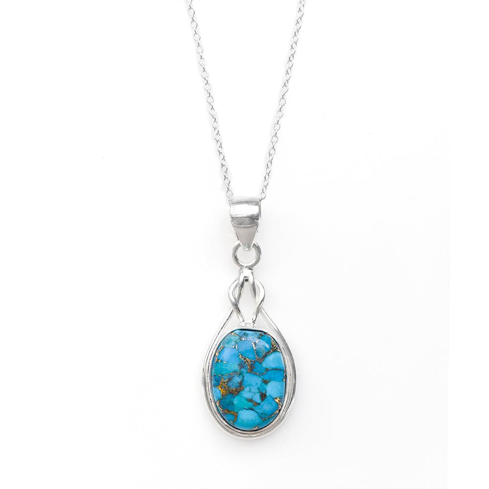 Blue Copper Turquoise Solid 925 Sterling Silver Chain Knot Pendant Jewelry - YoTreasure