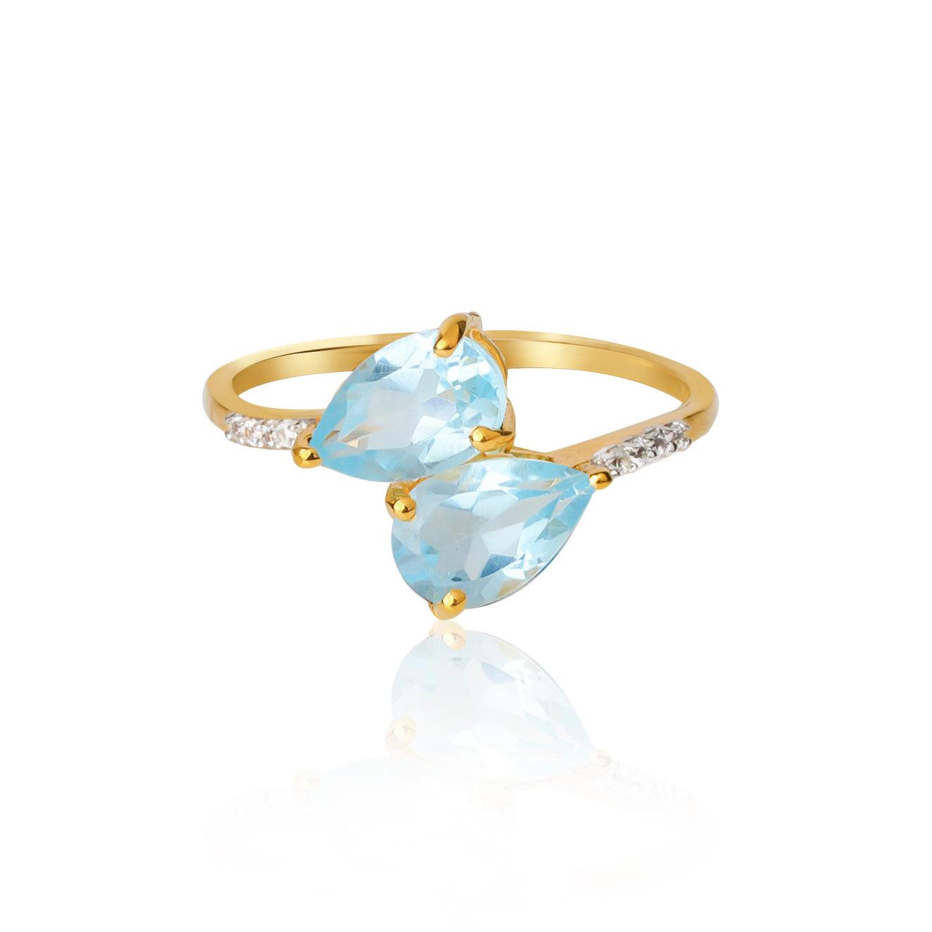 1.66 Ct. Sky Blue Topaz & White Sapphire 10kt Yellow Gold Ring Jewelry - YoTreasure