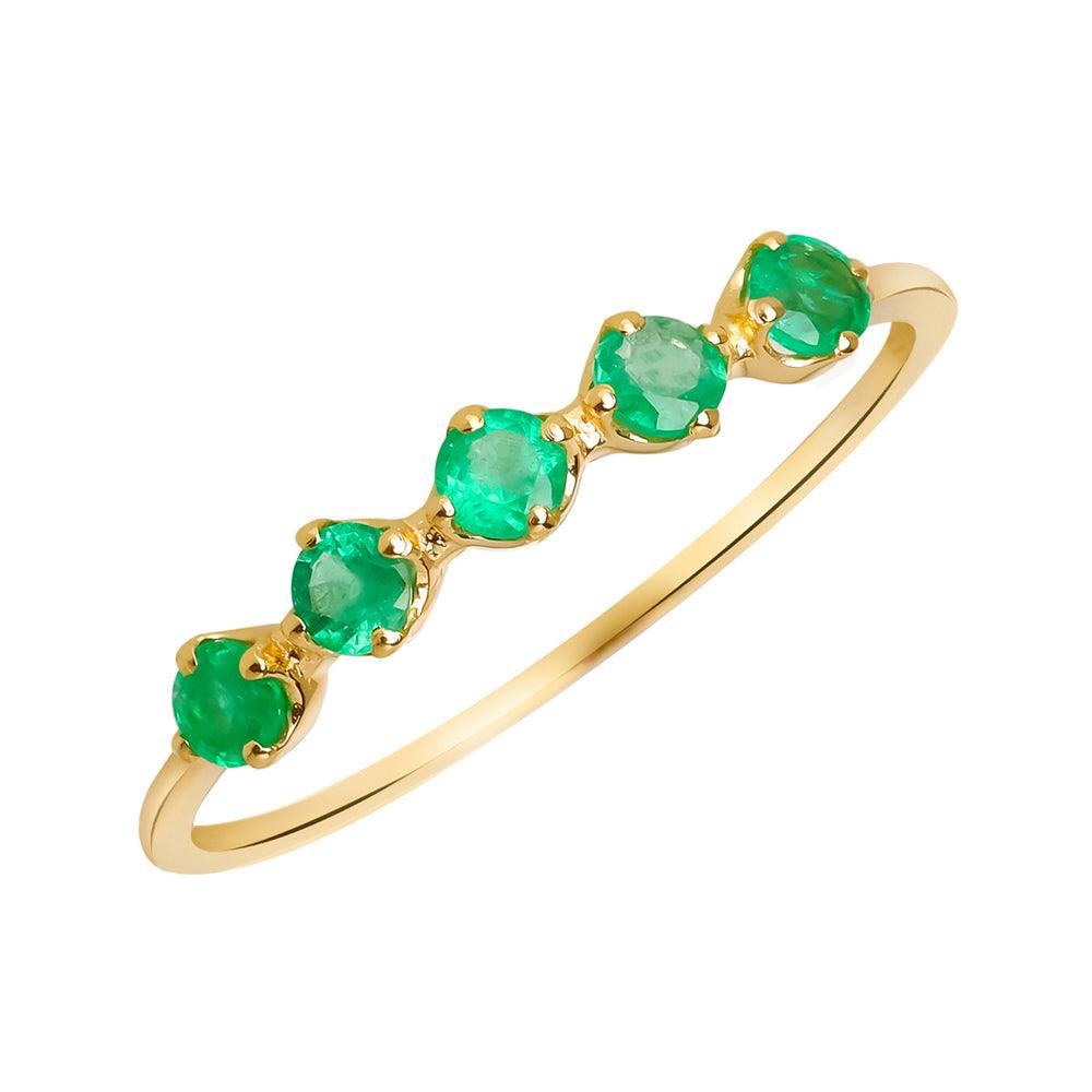 Zambian Emerald Solid 14K Yellow Gold 5-Stone Wedding Band Ring Jewelry - YoTreasure