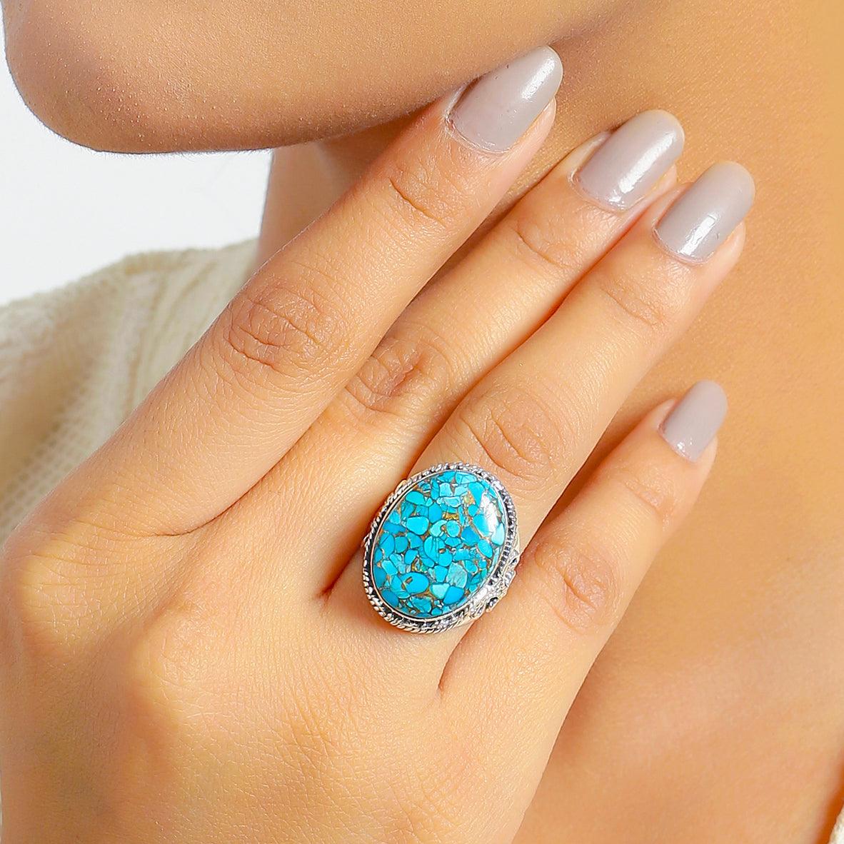 Blue turquoise stone on sale ring