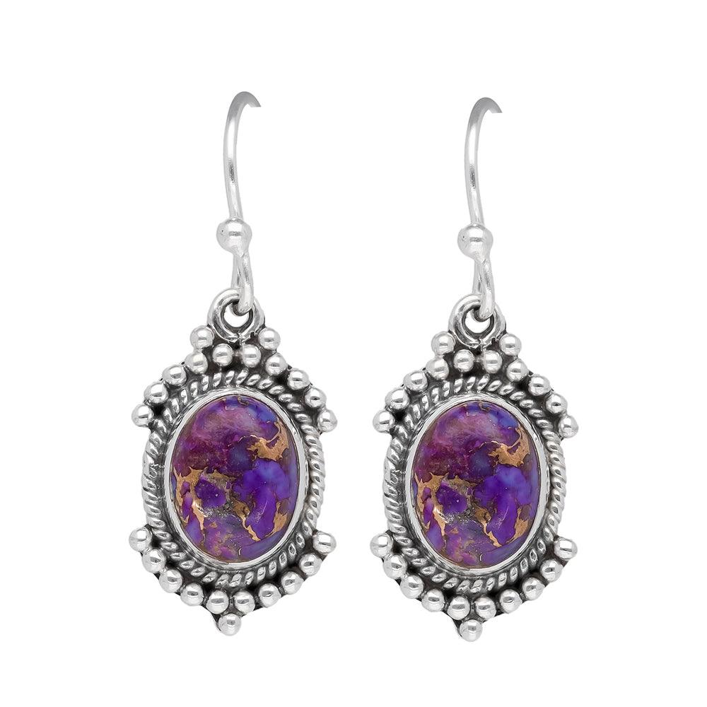 Purple Copper Turquoise Solid 925 Sterling Silver Dangle Earrings Jewelry - YoTreasure