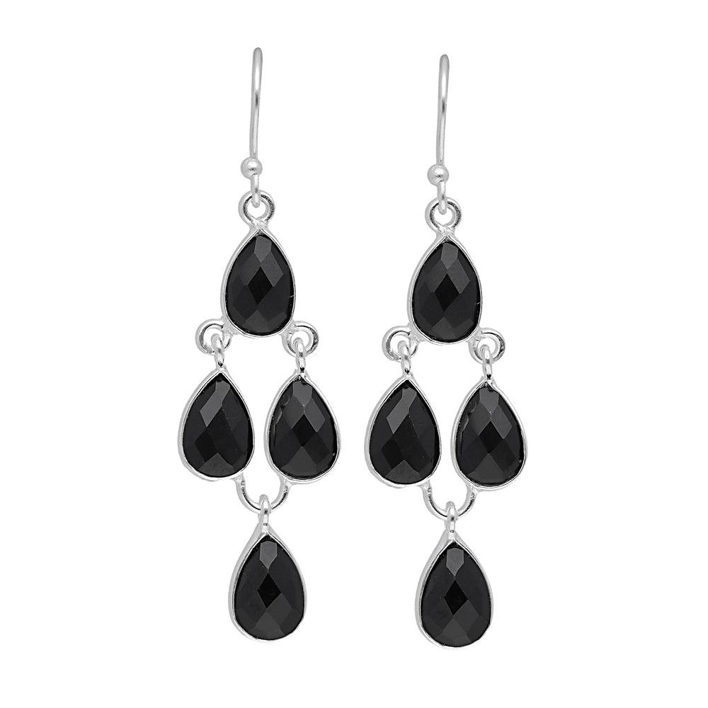 Black Onyx Solid 925 Sterling Silver Chandelier Earrings Jewelry - YoTreasure