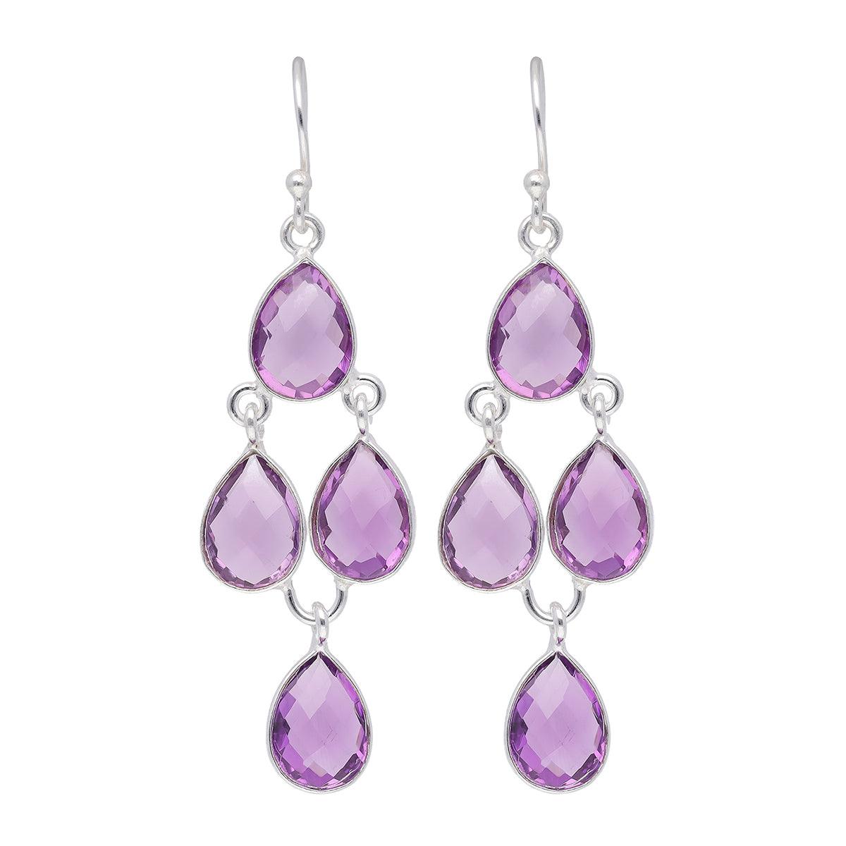 Purple Amethyst Solid 925 Sterling Silver Chandelier Earrings Jewelry - YoTreasure