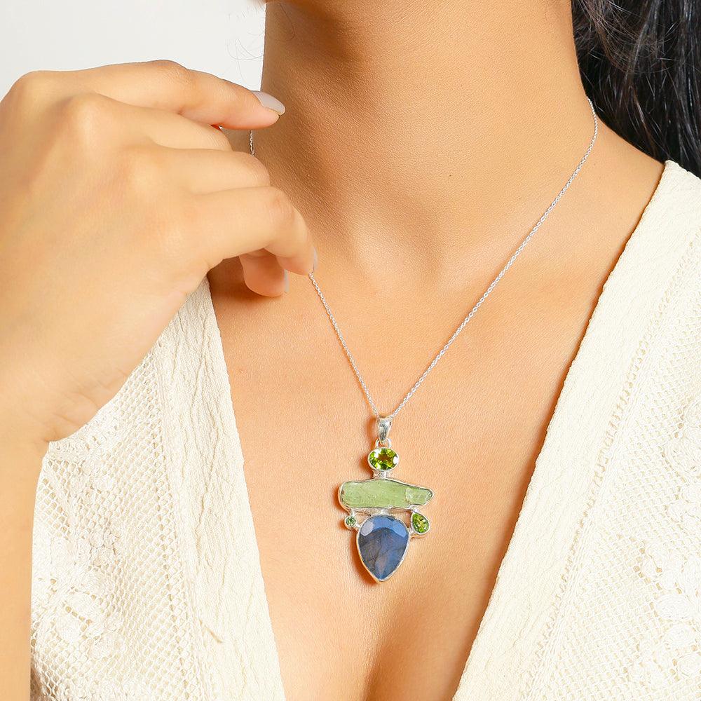 Silver Pearl, Peridot & Green Kyanite Pendants Silver Pearl, Peridot & Green Kyanite Pendants