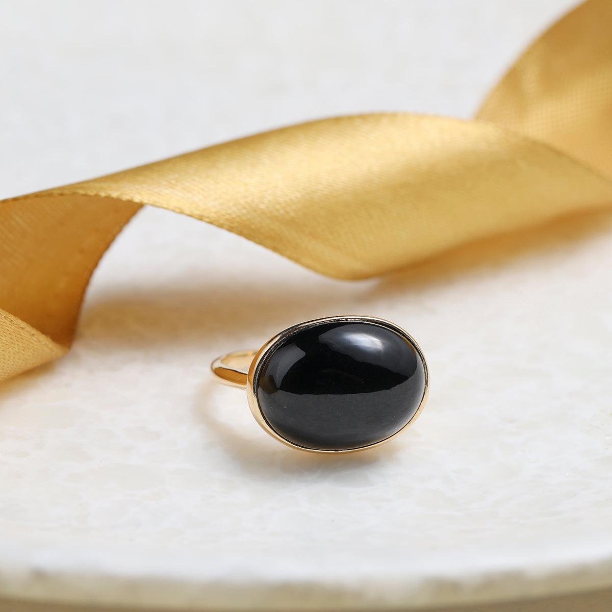 Black Onyx 14k Gold Over 925 Silver Solitaire Ring - YoTreasure