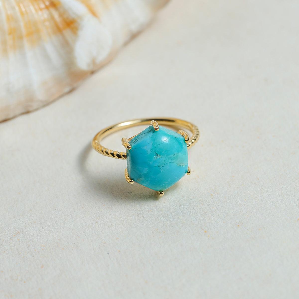Blue Mohave Turquoise Solitaire Ring 14k Gold Over 925 Silver - YoTreasure