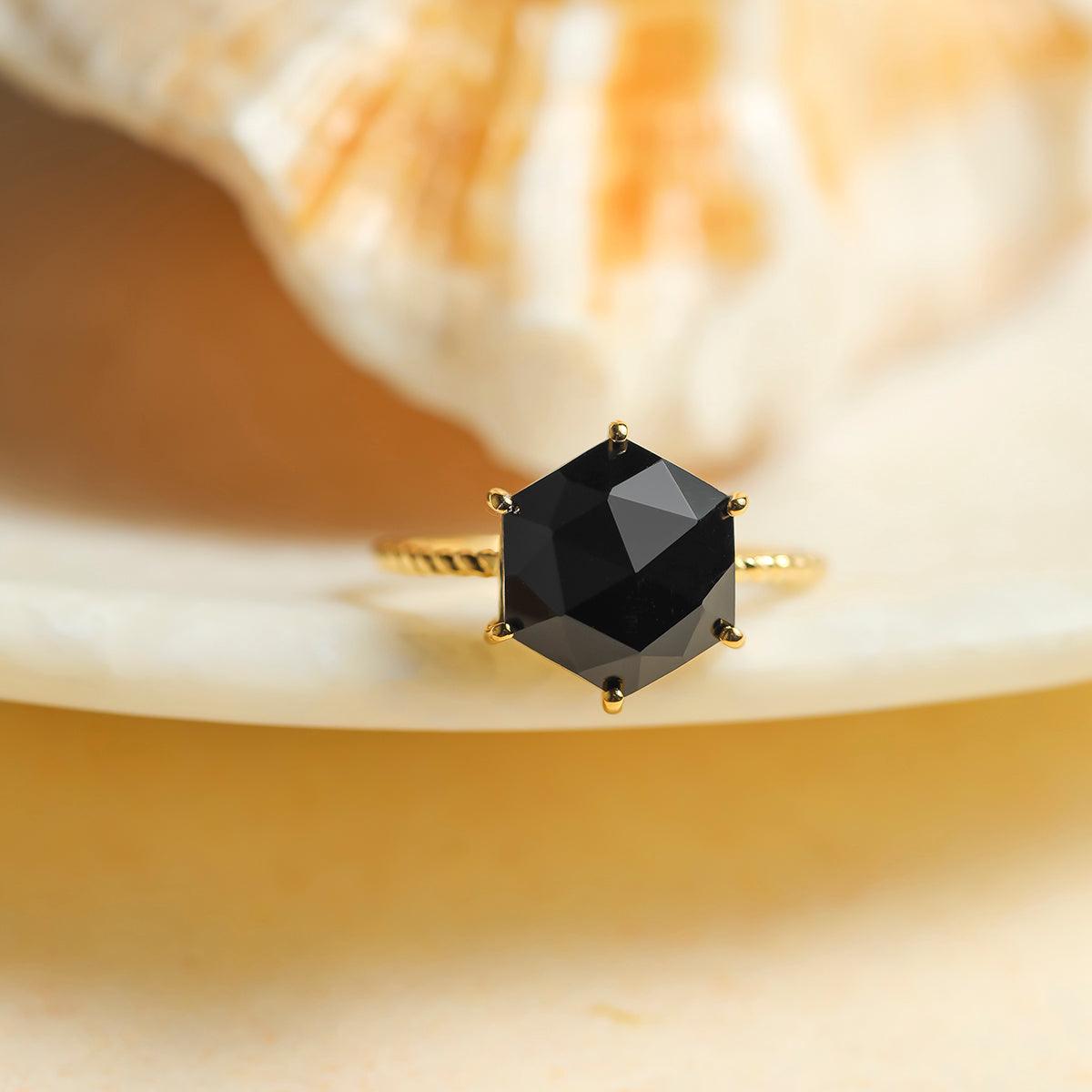 Black Onyx Solitaire Ring 14k Gold Over 925 Silver Jewelry - YoTreasure