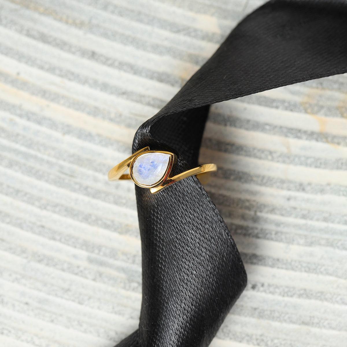 Moonstone Solitaire Ring in Gold Over 925 Sterling Silver Jewelry - YoTreasure