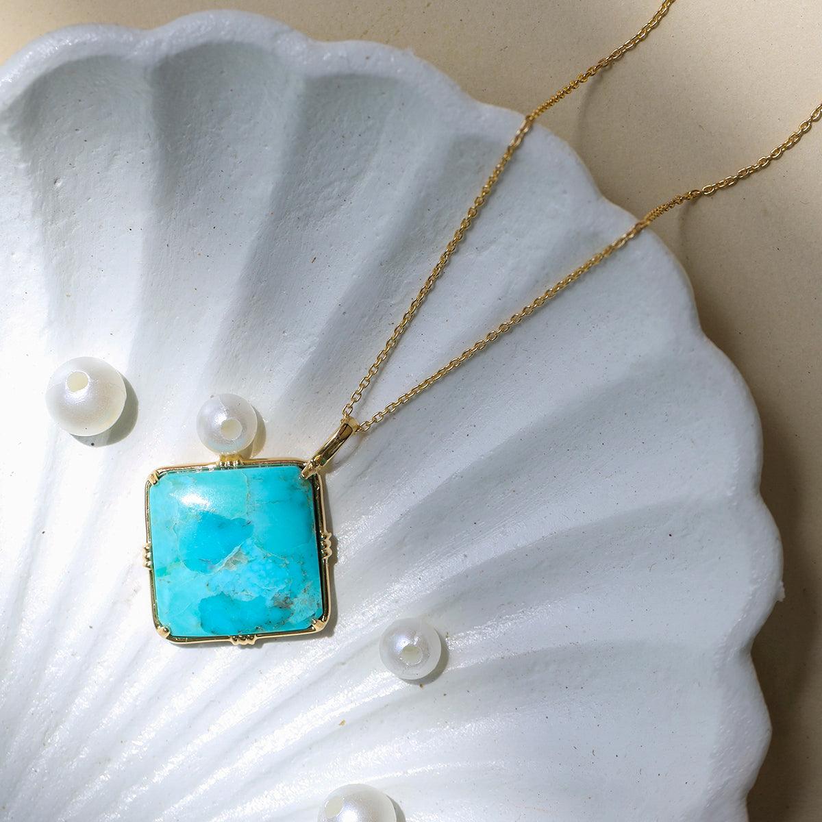 Blue Mohave Turquoise Necklace 14kt Gold Over 925 Silver Chain Pendant Necklace - YoTreasure