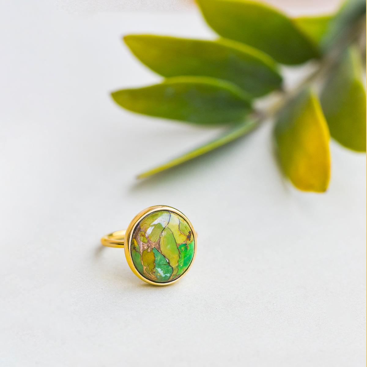 Green Copper Turquoise Solitaire Ring 14k Gold Over 925 Silver - YoTreasure