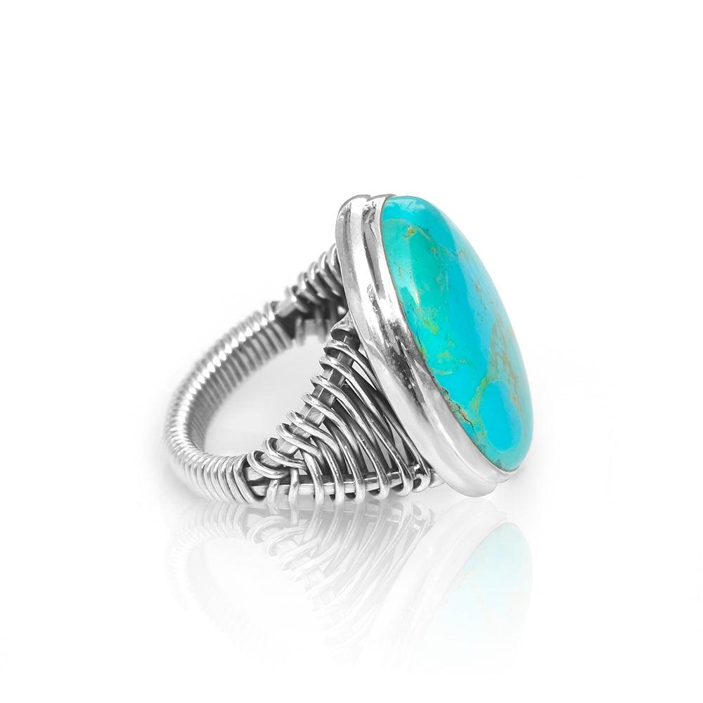 Mohave Turquoise Solid 925 Sterling Silver Cocktail Ring Jewelry - YoTreasure