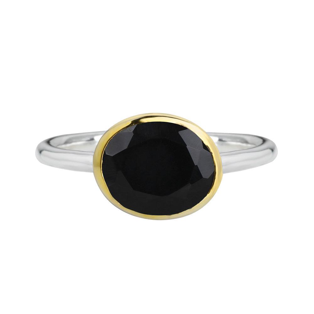 Black Onyx Solitaire Ring 14K Gold Plated Over 925 Silver Jewelry - YoTreasure