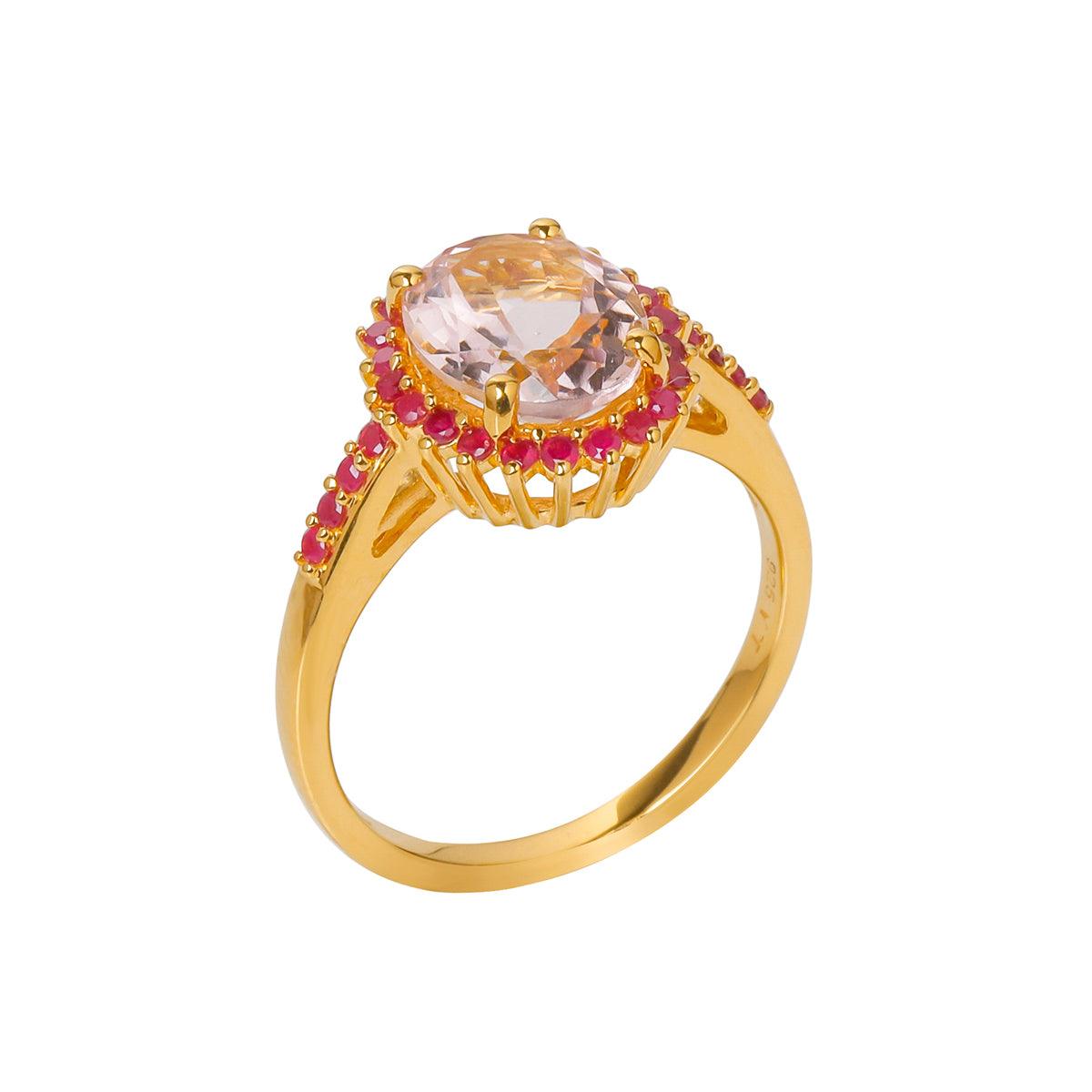 3 Ct. Morganite & Ruby 10kt Yellow Gold Engagement Ring Jewelry - YoTreasure