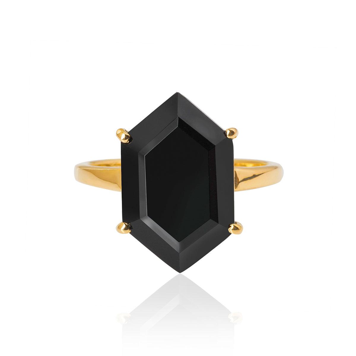 Black Onyx Solitaire Ring 14k Gold Over 925 Sliver - YoTreasure