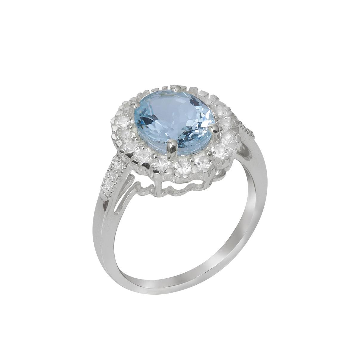 3.20 Ct. Aquamarine 14kt White Gold Engagement Ring Jewelry - YoTreasure