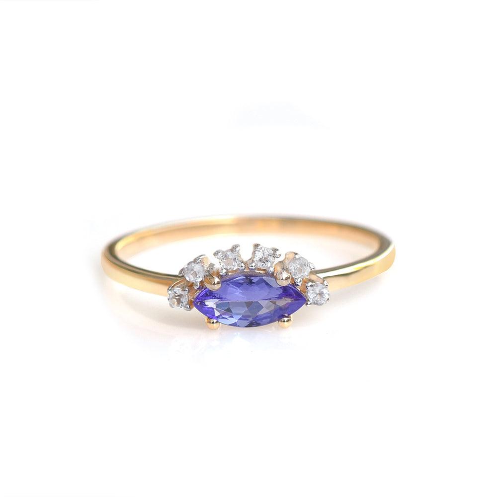 Tanzanite & White Topaz 10kt Yellow Gold Minimalist Ring (0.60 ct. t.w.) - YoTreasure