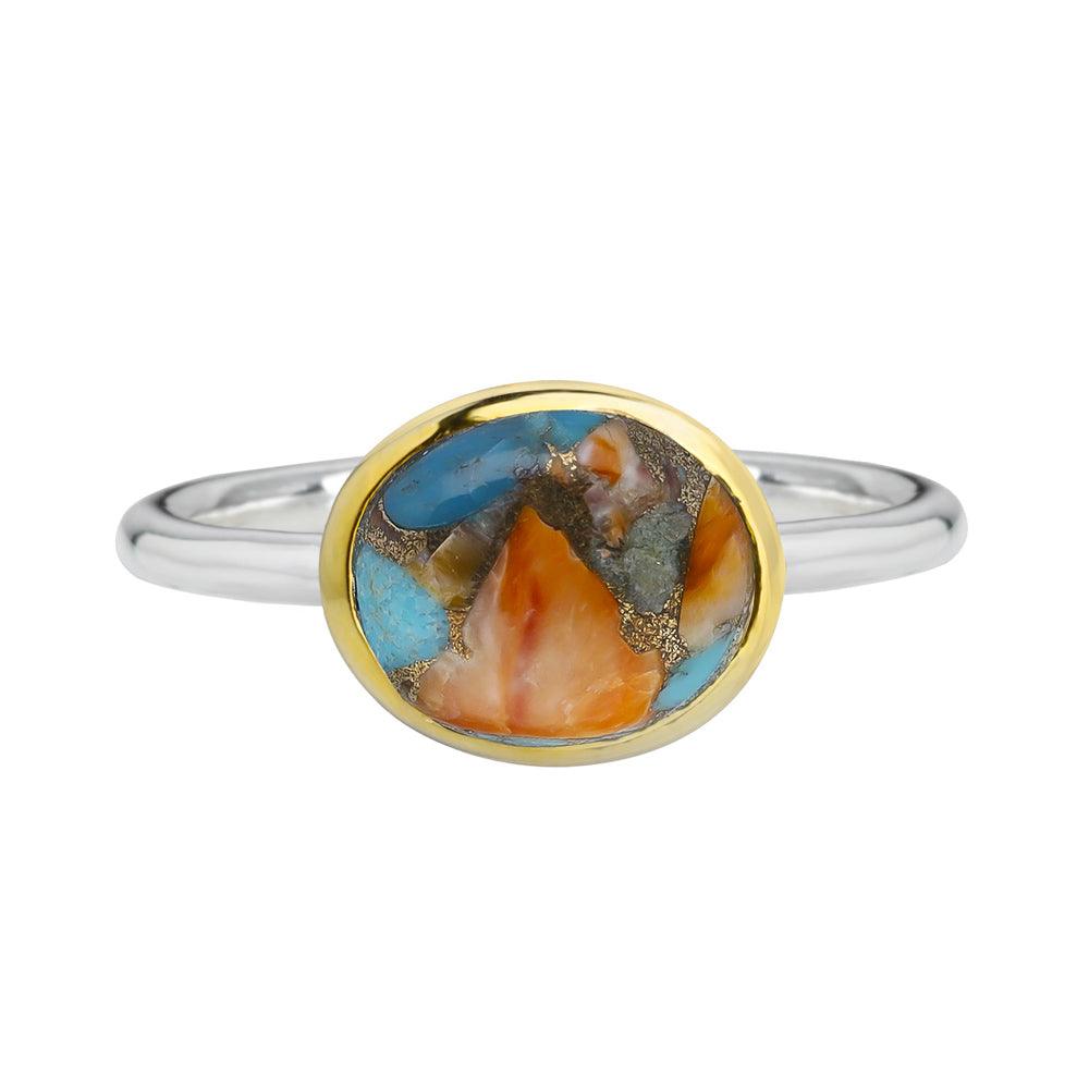 Oyster Copper Turquoise Solitaire Ring 14K Gold Plated Over 925 Silver Jewelry - YoTreasure