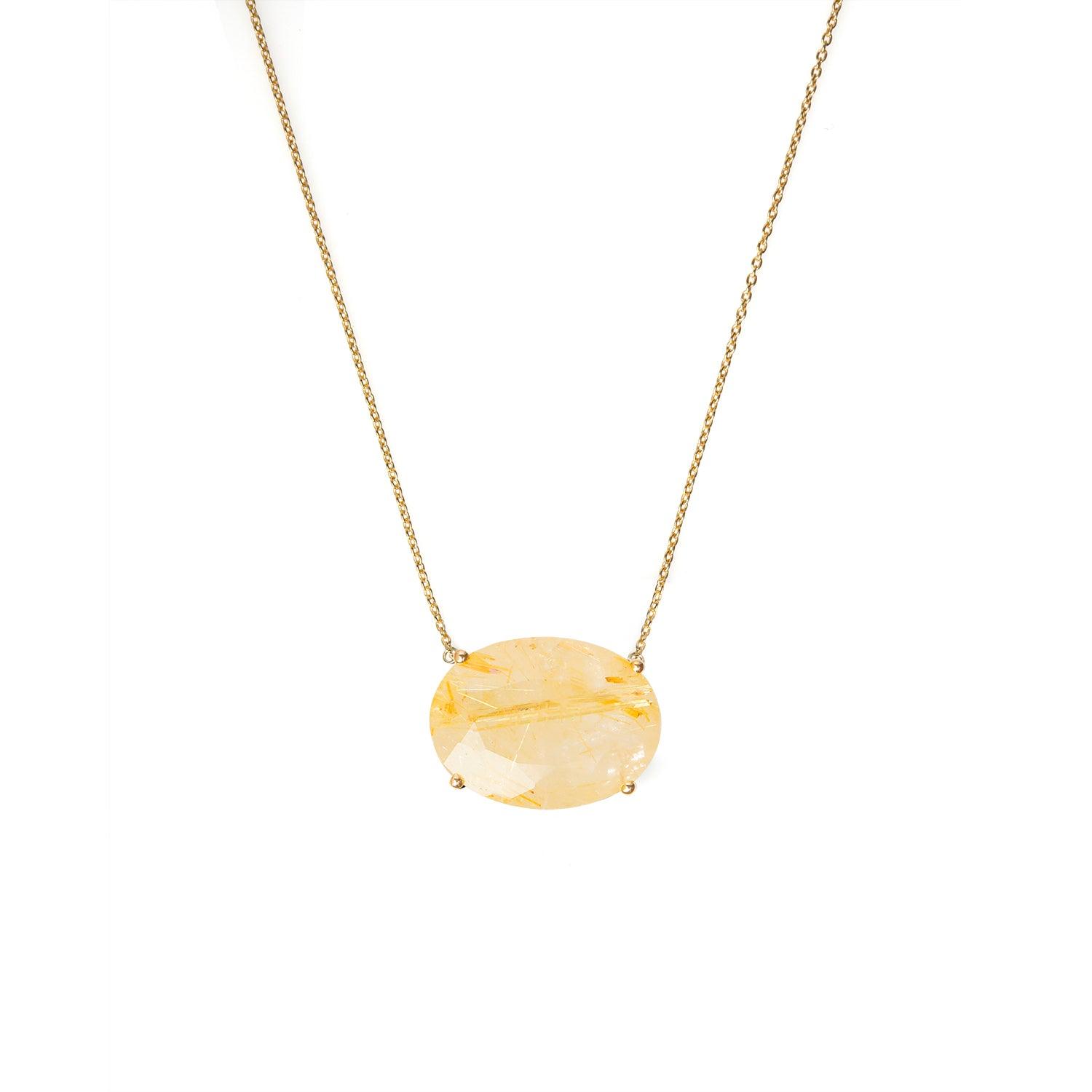 Golden Rutile Quartz 14K Gold Over 925 Silver Chain Pendant Necklace Jewelry - YoTreasure