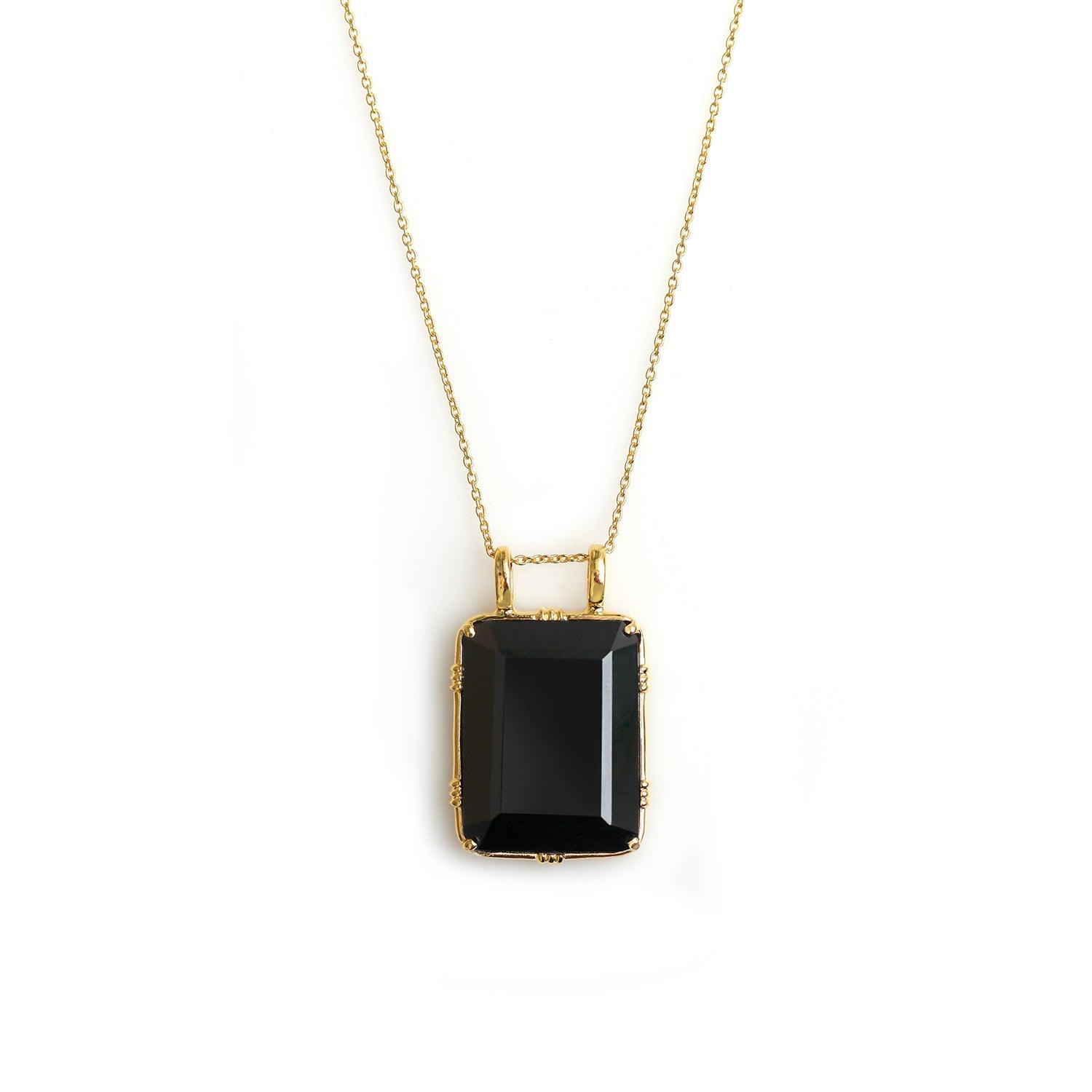 Black Onyx Necklace 14kt Gold Over Silver Chain Pendant Necklace Jewelry - YoTreasure