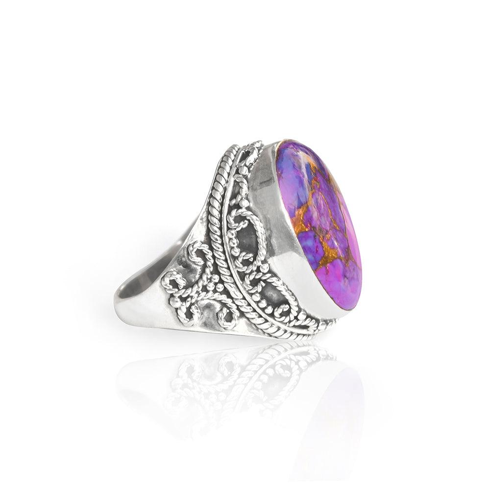 Purple Copper Turquoise Solid 925 Sterling Silver Ring Jewelry - YoTreasure
