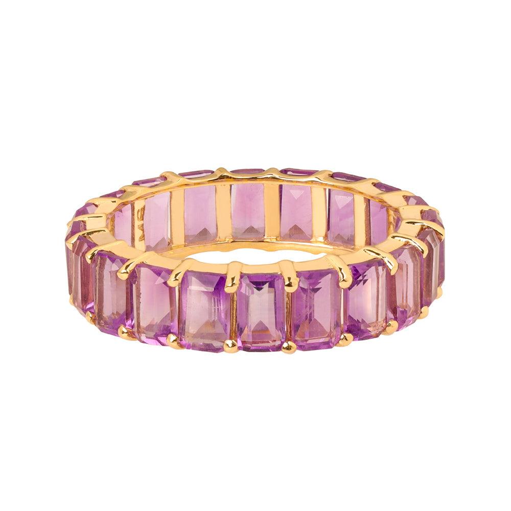 Purple Amethyst Solid 14K Yellow Gold Eternity Wedding Band Ring Jewelry - YoTreasure