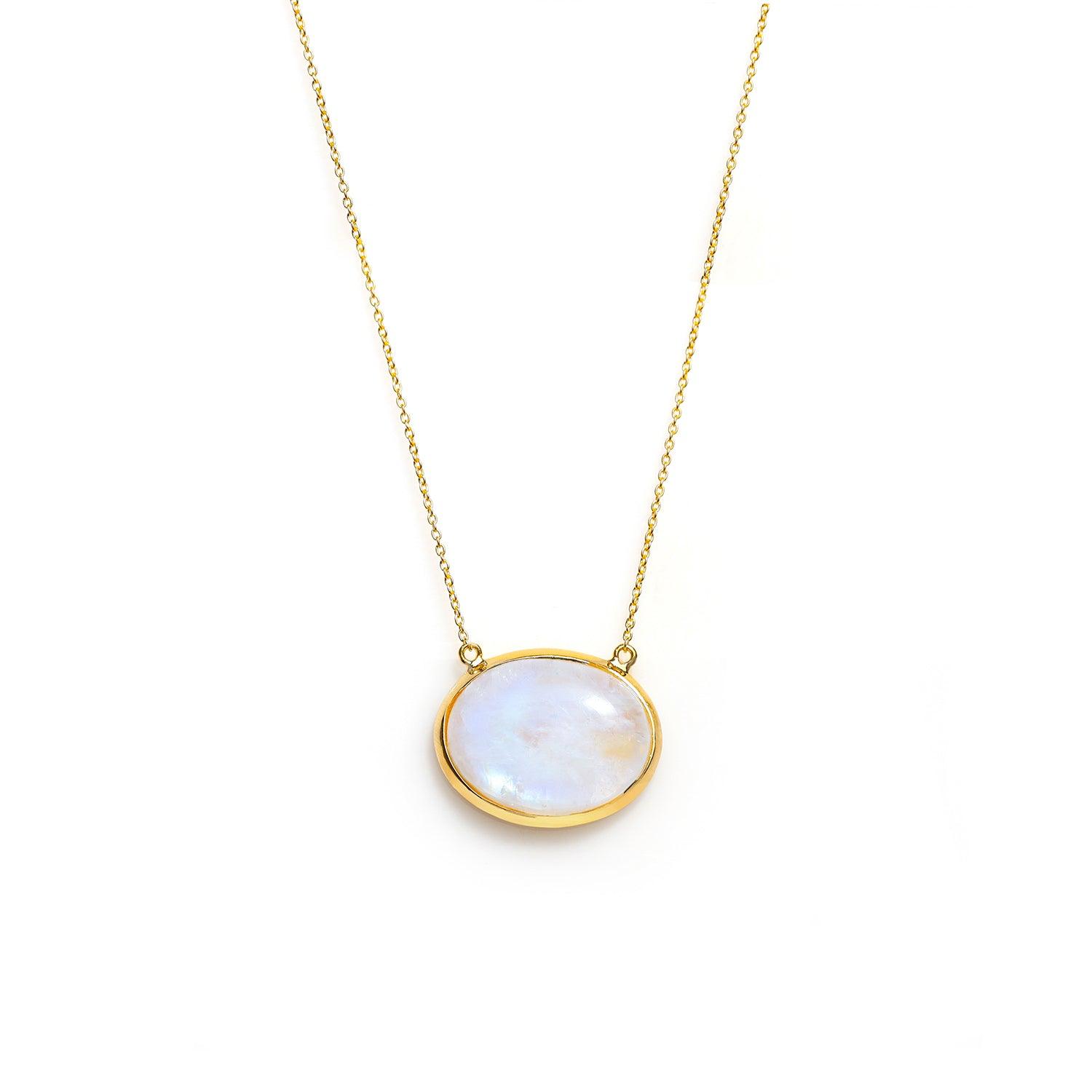 Moonstone Necklace 925 Sterling Silver Gold Plated Chain Pendant Necklace Jewelry - YoTreasure