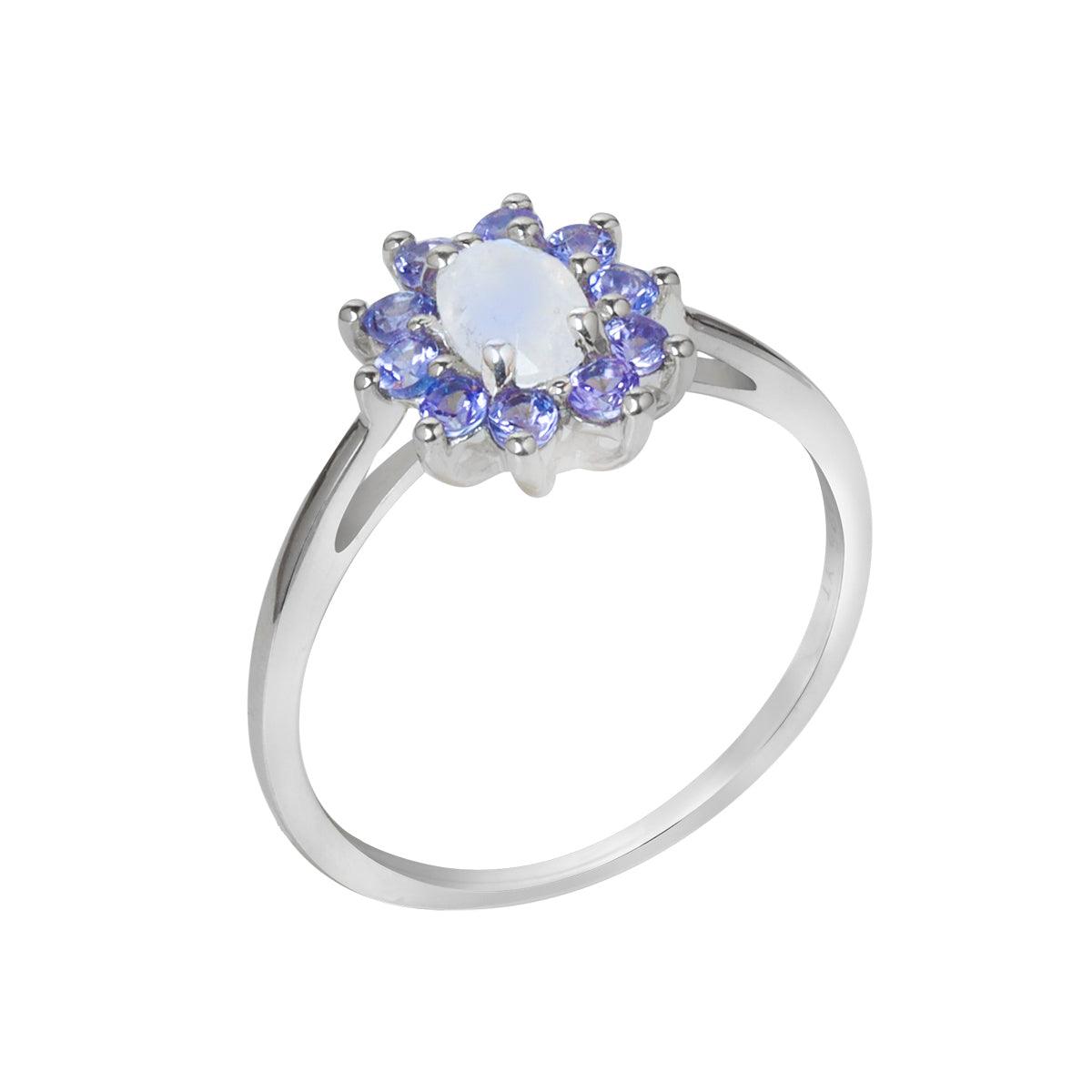 0.83 Ct. Moonstone & Tanzanite 10kt White Gold Engagement Ring Jewelry - YoTreasure