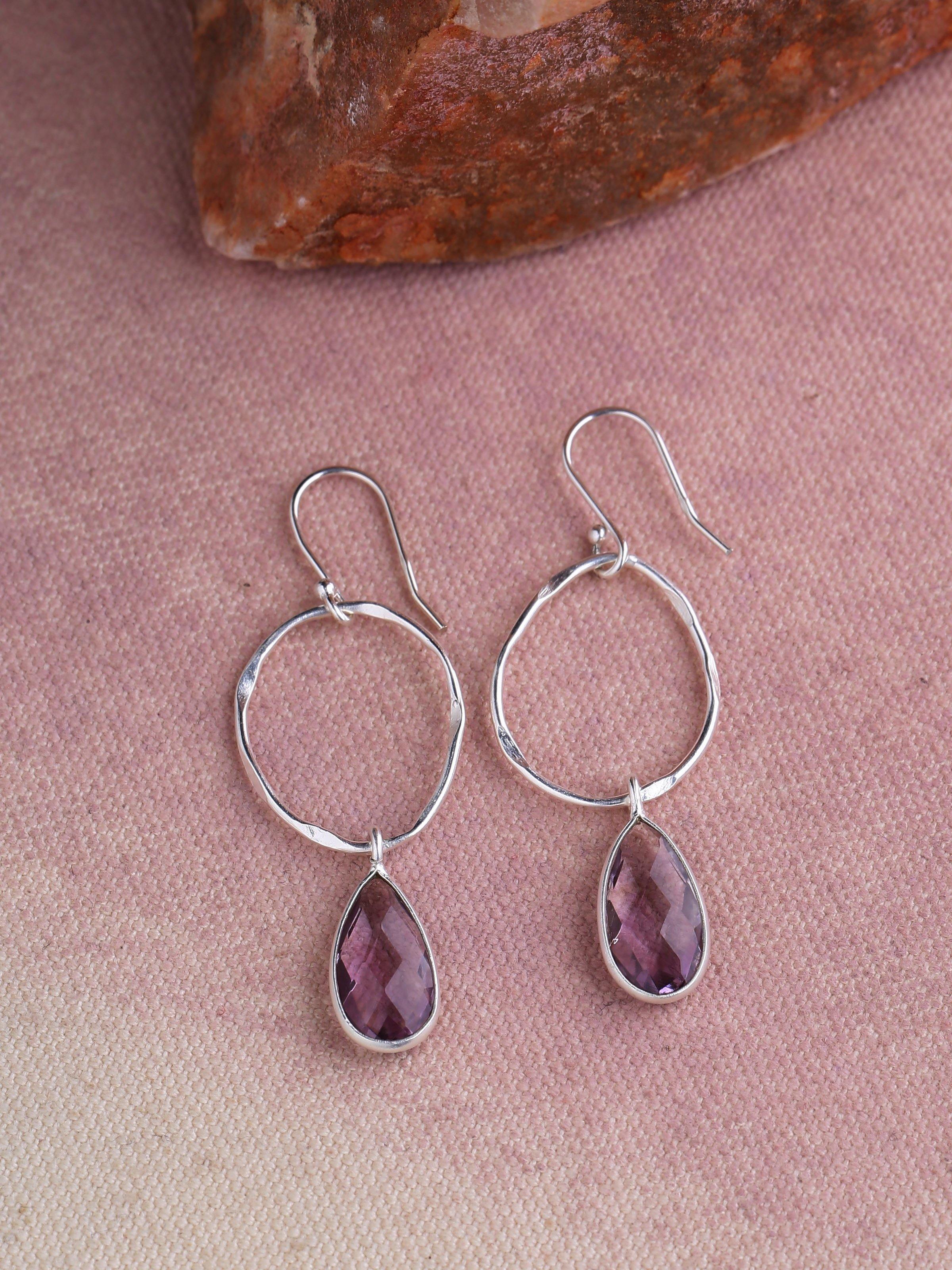 Amethyst Solid 925 Sterling Silver Teardrop Dangle Earrings Jewelry - YoTreasure